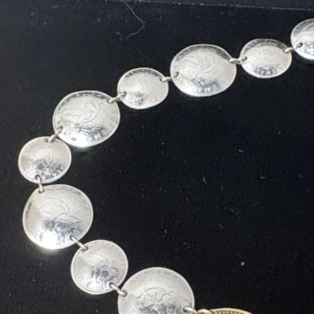 VINTAGE Republic of Guatemala Handcrafted Silver Gold Coin Necklace 90s Eclectic - Picture 5 of 14